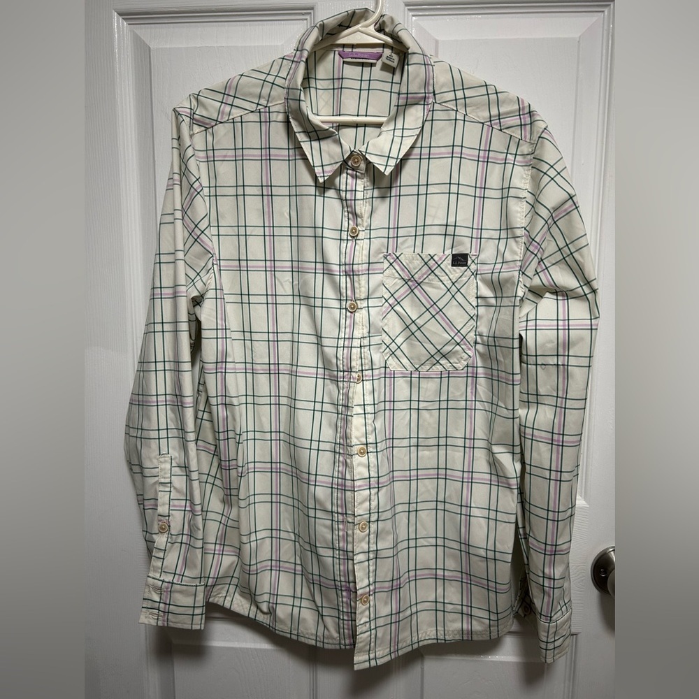 L.L. Bean Women’s Plaid Shirt - Cream and Green